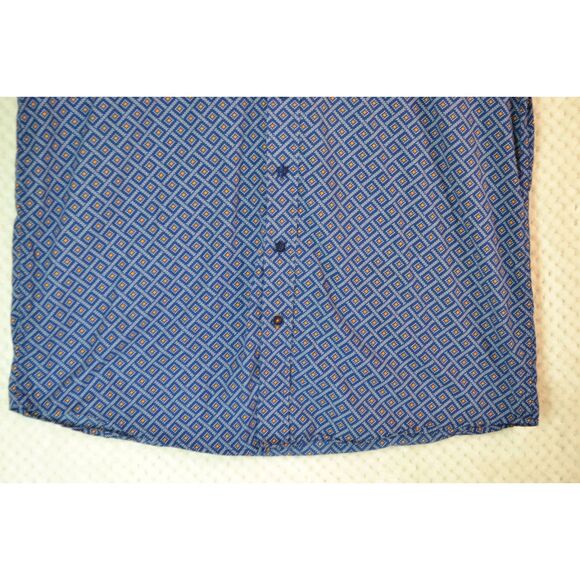 Cinch Men's Large Blue Orange Diamond Pattern Short Sleeve Button Down Shirt - Picture 3 of 13